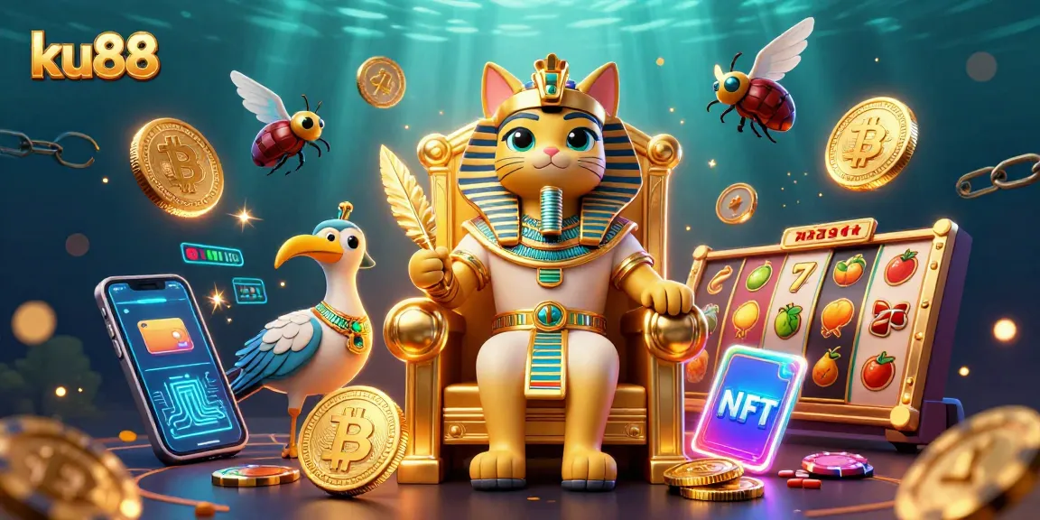Engage with ku88's vibrant 3D casino scene filled with golden charms and crypto delights.