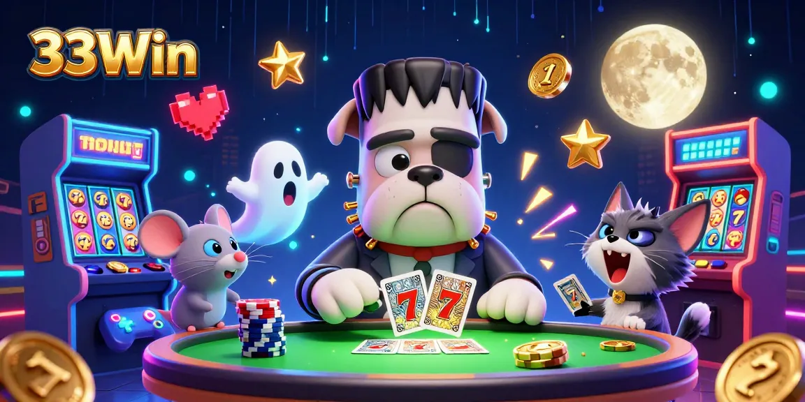 Engage in exciting gameplay with 33Win featuring a vibrant casino scene with unique characters.
