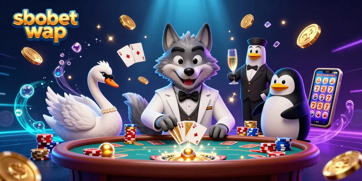 Experience thrilling sbobet wap gaming with our artistic casino scene featuring dynamic characters and vibrant elements.