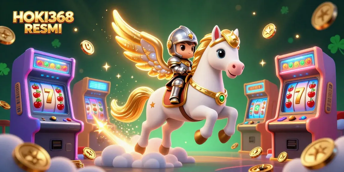 Experience thrilling gaming action with HOKI368 RESMI, featuring vibrant 3D casino elements.