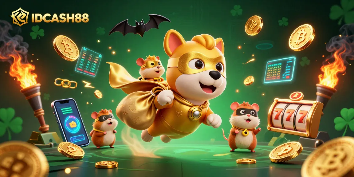 Join the action at IDCASH88 with exciting wins from slots and crypto elements in a vibrant casino illustration.