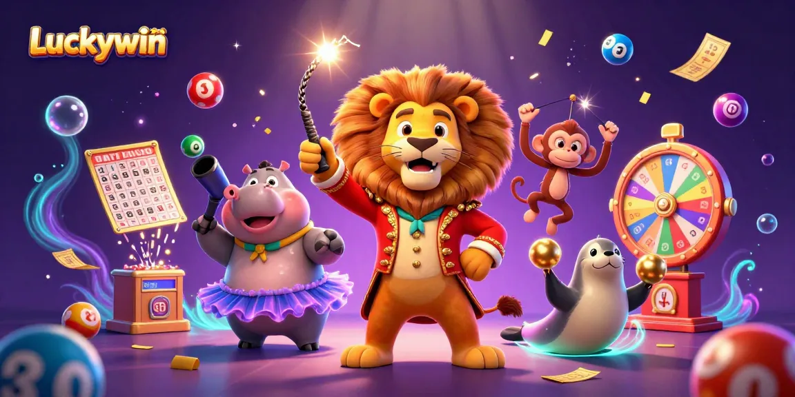 Experience the thrilling world of Luckywin with a vibrant 3D carnival of winning possibilities, showcasing characters and games.