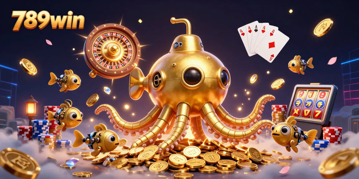 Win big at 789win with thrilling casino action featuring a golden kraken amid cascading coins.