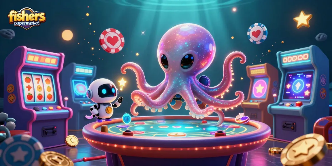 Experience thrilling slots at fishersupermarket with an intergalactic octopus and vibrant casino elements.
