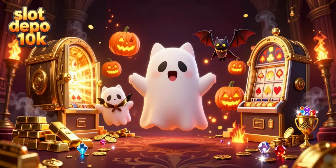 Engage in thrilling gameplay at slot depo 10k with vibrant casino illustration featuring ghostly characters.
