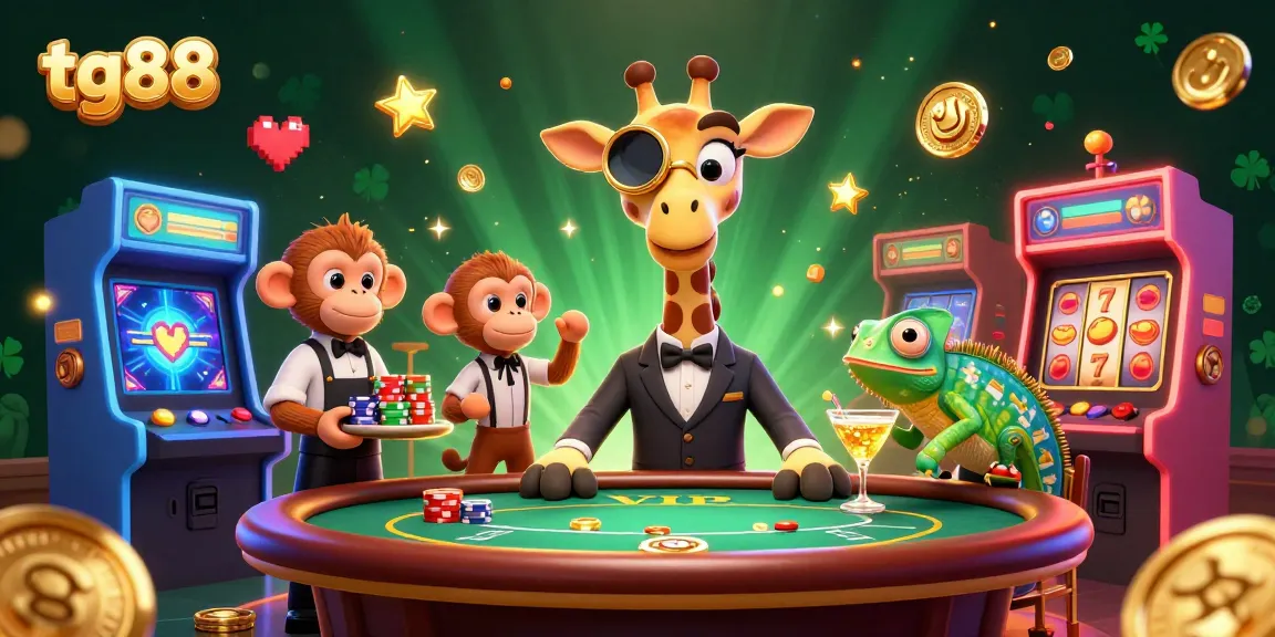 Experience tg88 through a vibrant and dynamic casino scene featuring animated characters and exciting gaming elements.