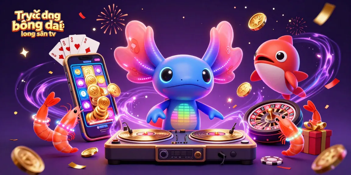 Engage with Trực tiếp bóng đá lương sơn tv scene featuring a neon axolotl DJ and lively game elements.
