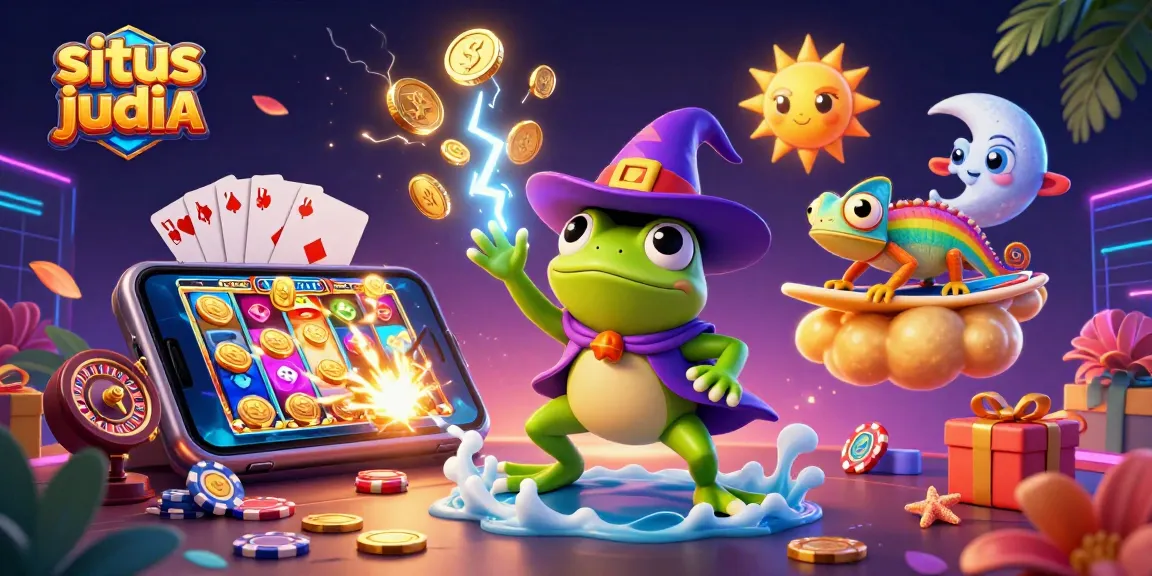 Engage with situs judi bola as the weather wizard frog conjures golden coins in an electrifying casino scene.