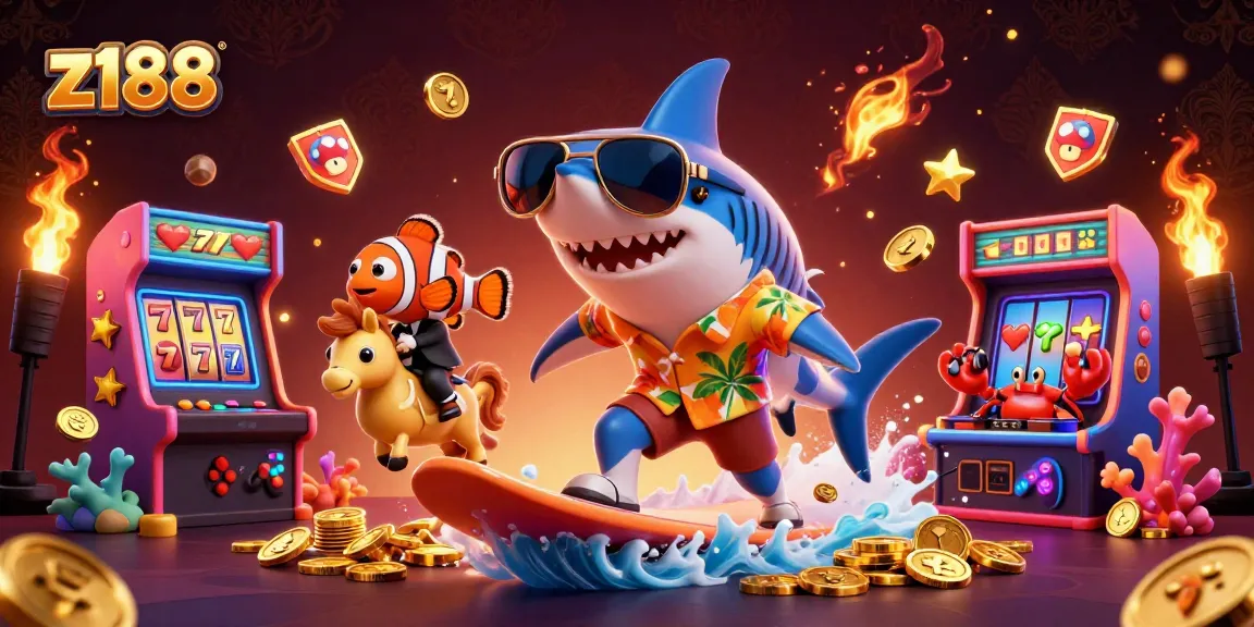 Experience thrilling z188 gaming action with colorful slot reels and ocean-themed characters.