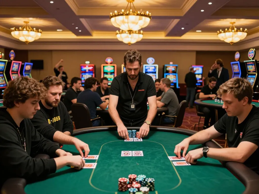 Engaged players at a busy casino poker game during the da88 tournament.