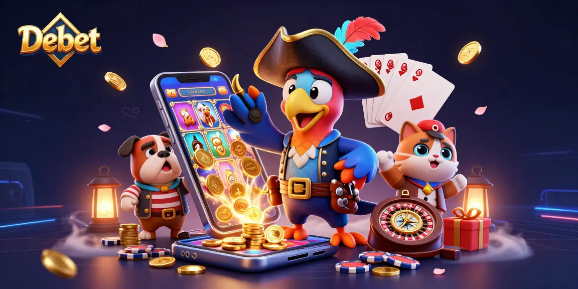 Debet casino experience comes alive with colorful slots, golden coins, and lively characters.