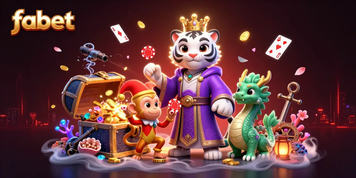 FABET embraces excitement with a 3D tiger, monkey juggling chips, and vibrant casino elements.