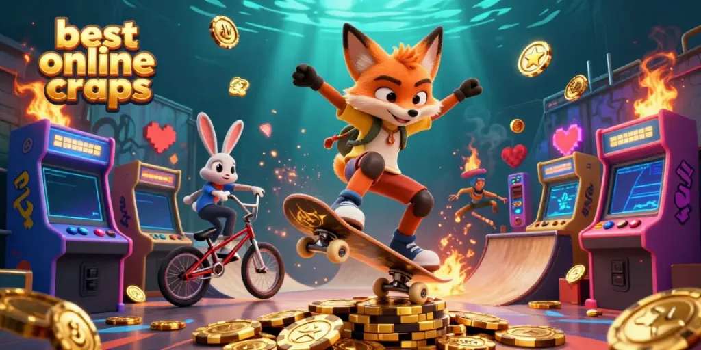 Play exciting best online craps with vibrant casino-themed characters in a lively illustration.
