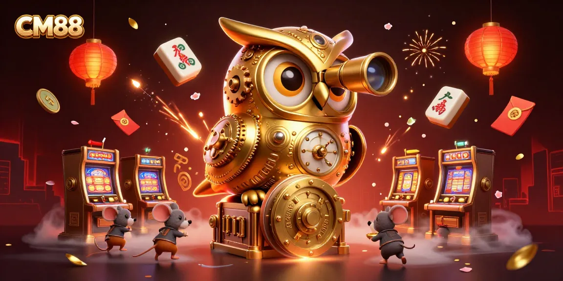 Experience thrilling gaming at CM88 with a dynamic illustration depicting a bustling casino scene filled with rich details.