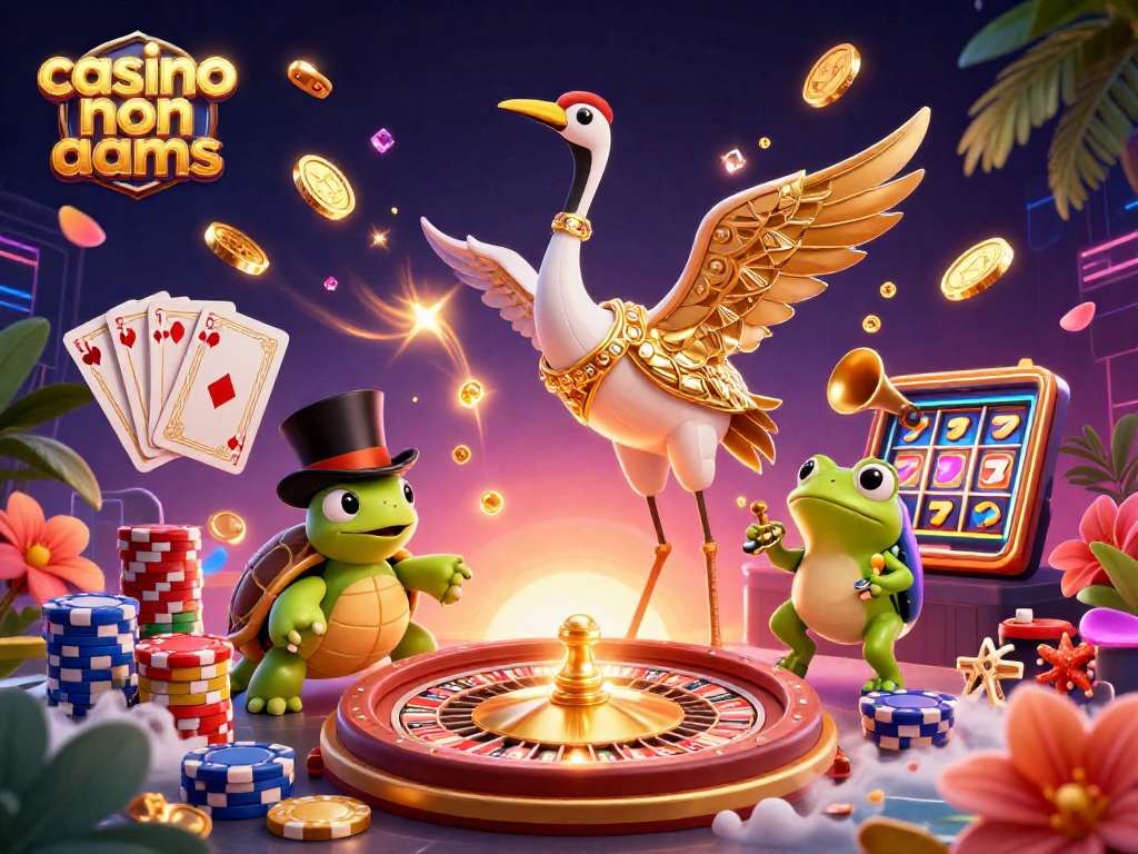 Giocatori nel casino non AAMS, circondati da simboli di fortuna e ricchezze scintillanti.