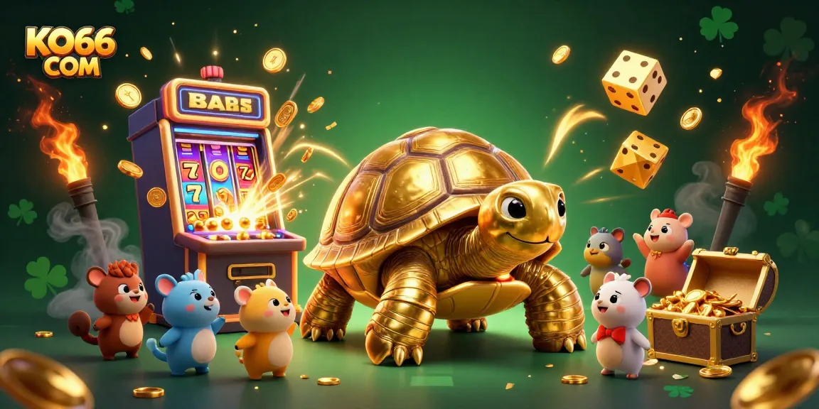 Experience fun with games at KO66 COM featuring dynamic 3D gaming elements and a golden tortoise!
