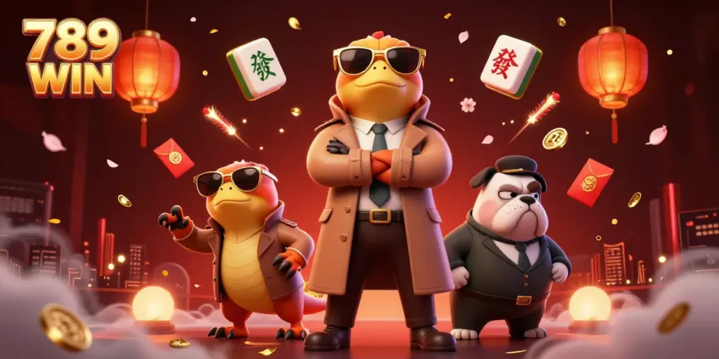 Engage with 789 WIN as raptors in a trench coat sneak into a VIP casino, complete with colorful elements.