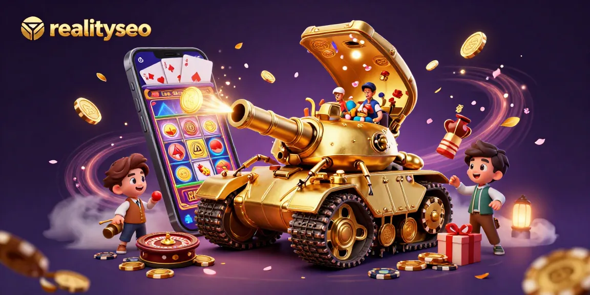 Experience excitement with the realityseo online casino's colorful slot games surrounded by golden elements.
