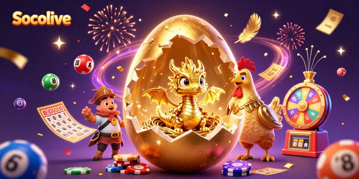 Experience thrilling gameplay with Socolive as a golden dragon emerges amidst vibrant casino elements.