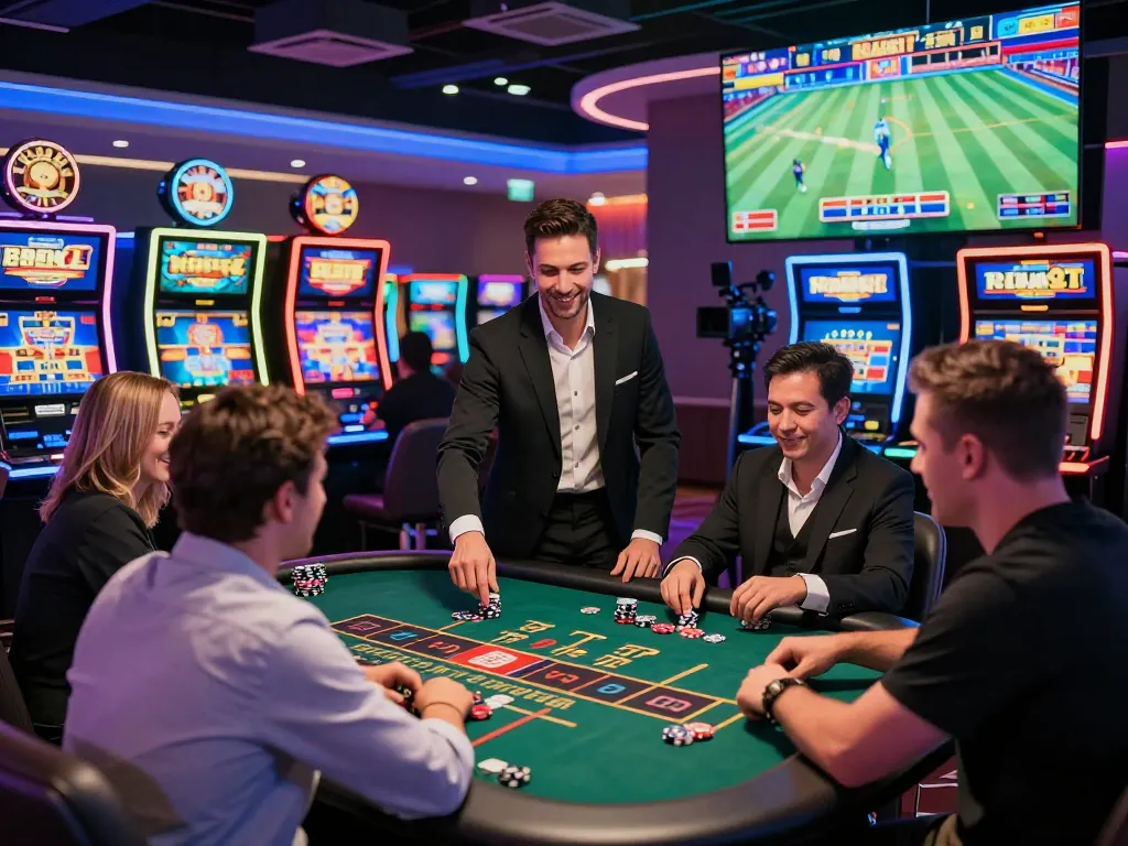 Vibrant gaming atmosphere at rr88c.mobi featuring live casino action with enthusiastic players.
