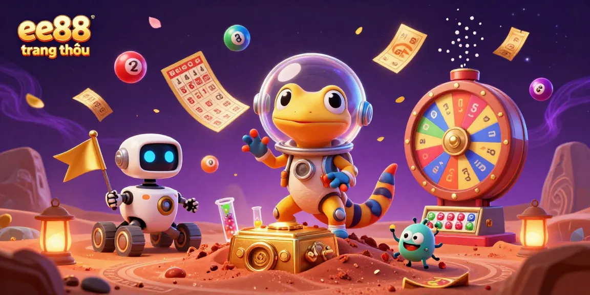 Experience excitement at ee88 trang chủ with colorful lottery balls and an alien discovery.
