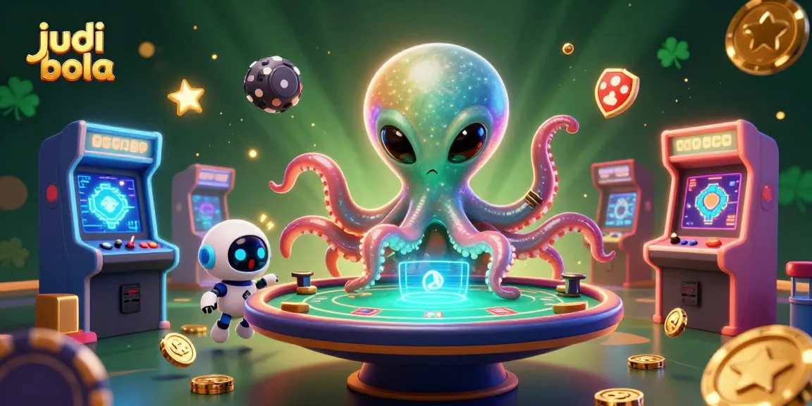 Engage in judi bola strategy with an alien octopus at a holographic poker table