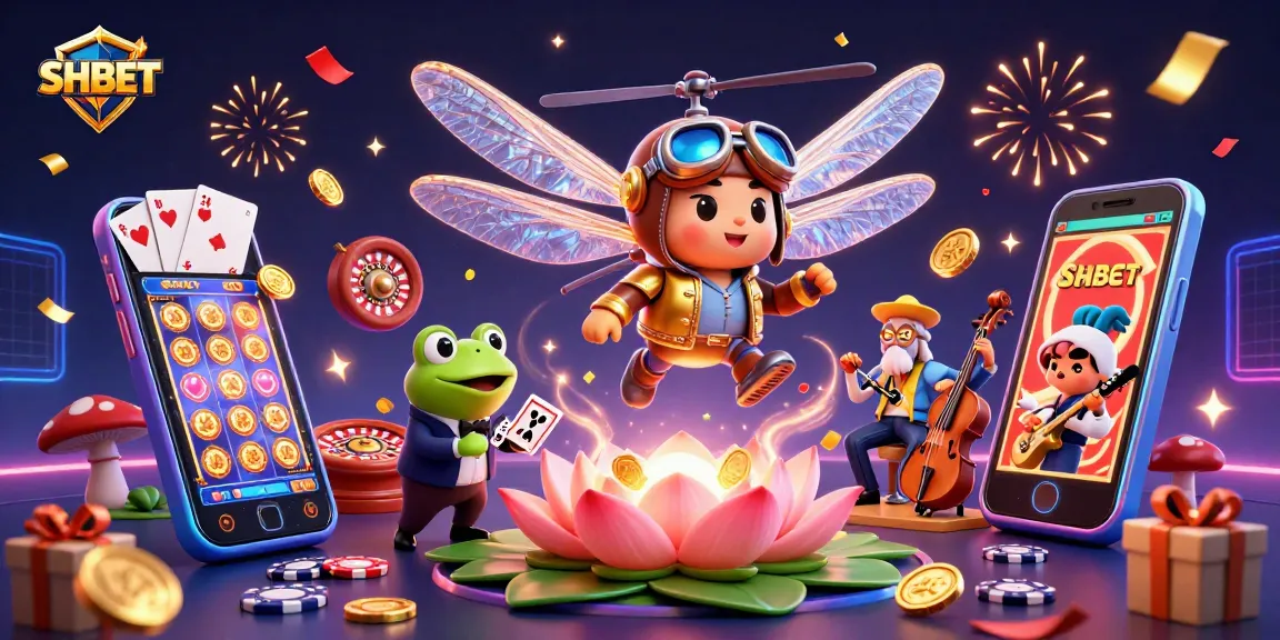 Experience the excitement at SHBET with a vibrant 3D casino scene featuring a flying dragonfly pilot.