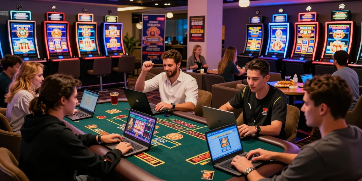 Players enjoying credit card casino games on devices at https://thebls.org.uk, vibrant atmosphere with dynamic promotions.