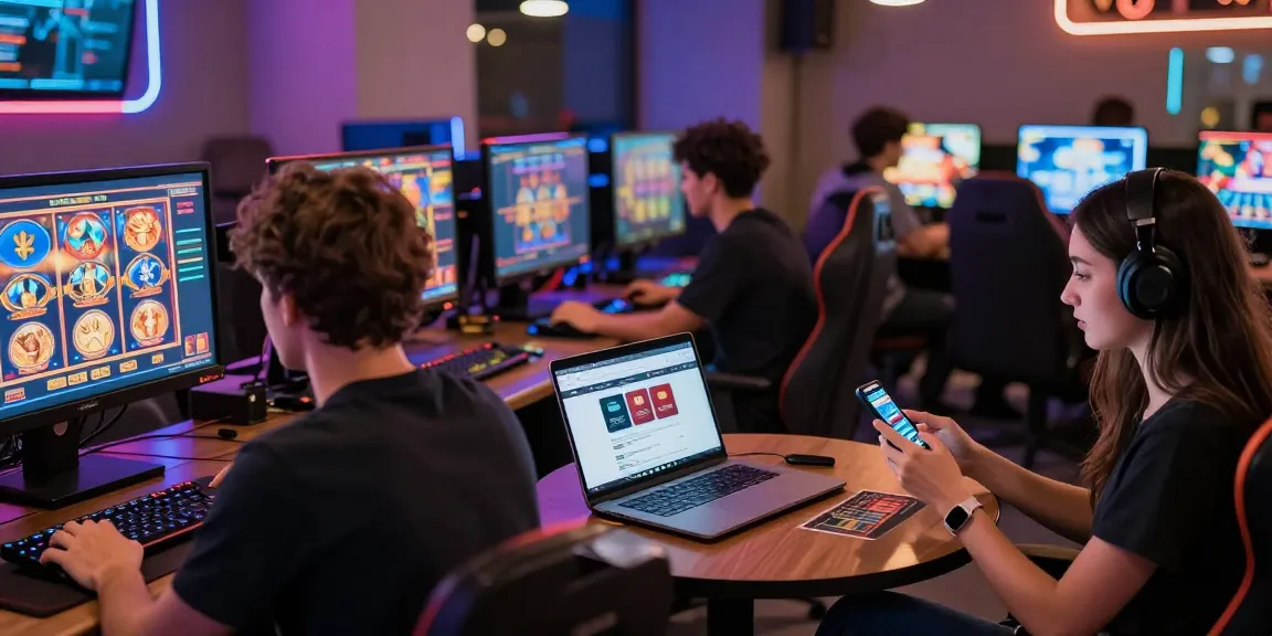 Experience the excitement of credit card casinos at jumpspace.org.uk with diverse players enjoying gaming in a modern lounge.