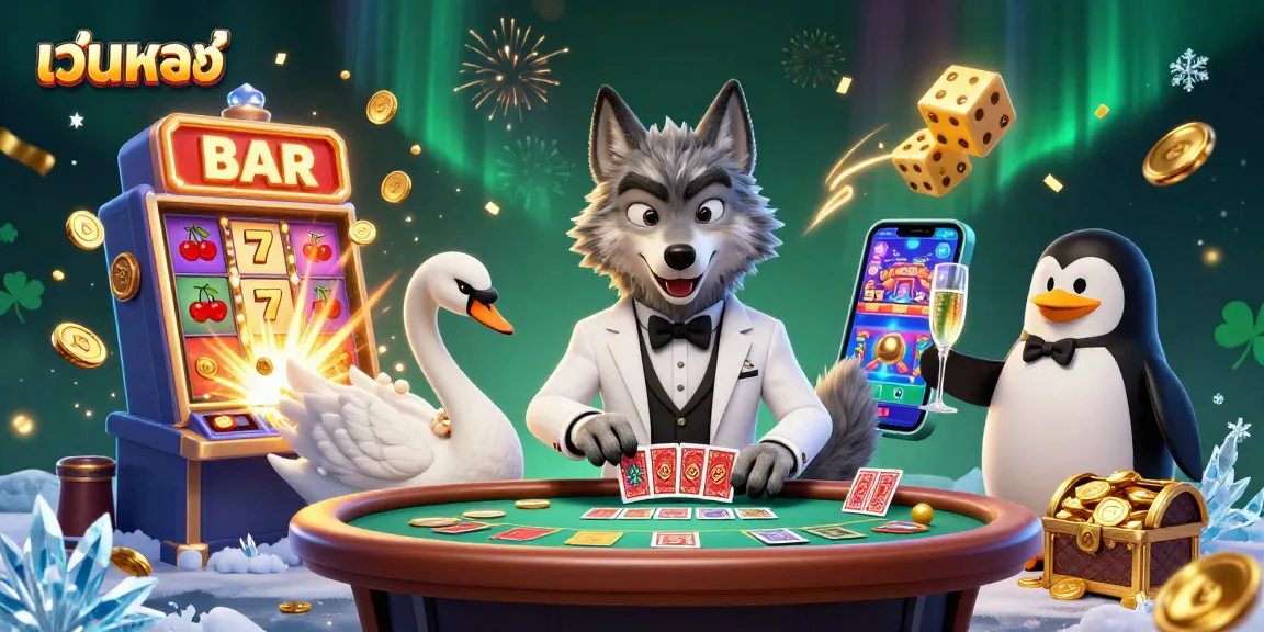 Engage with the เว็บตรง casino experience, featuring charming characters at a dynamic gambling scene.