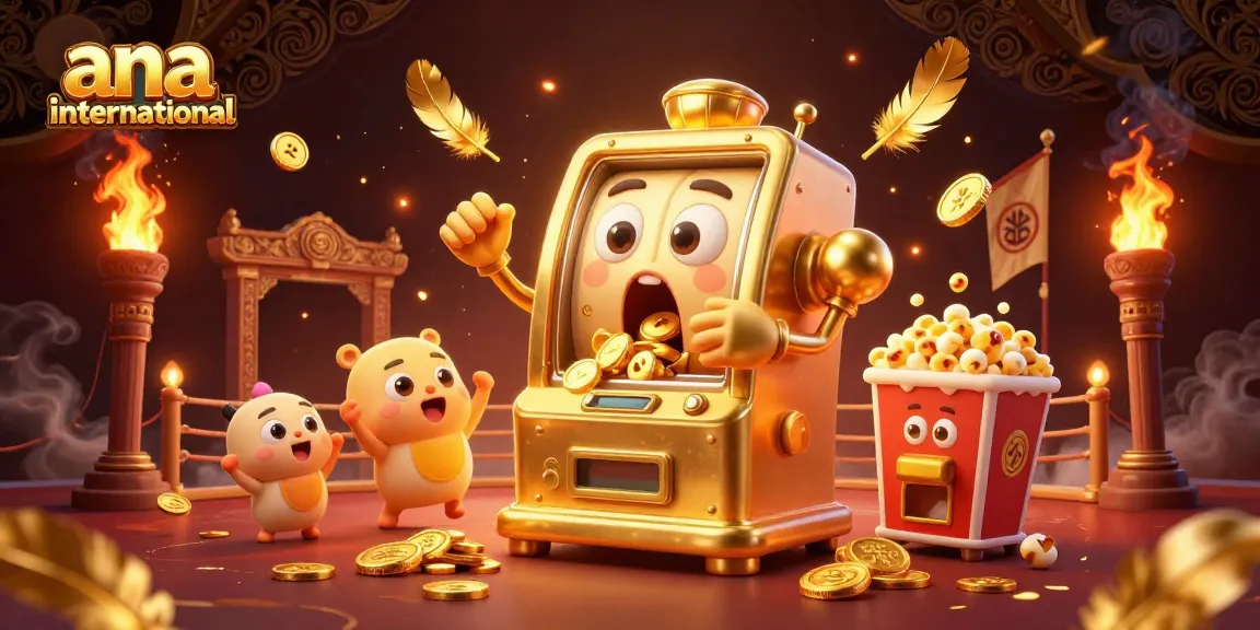 Experience the excitement at ana-international with a jackpot-winning golden slot machine and cheering characters!