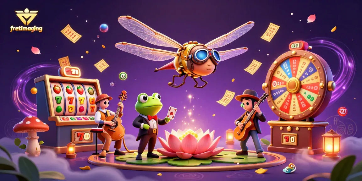 Experience exhilarating gaming with fretimaging in a vibrant casino scene featuring playful characters.
