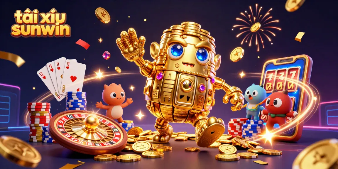 Engaging scene featuring tài xỉu sunwin with a golden golem amidst gambling excitement and dynamic elements.