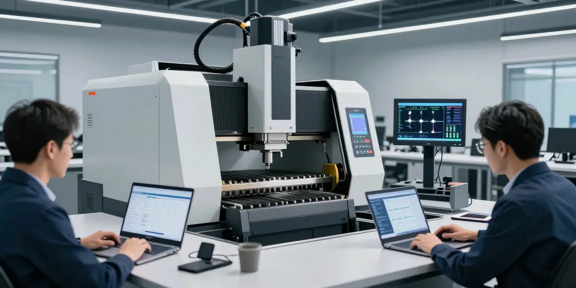CNC press brake machine in a high-tech engineering workspace showcasing advanced manufacturing technology.