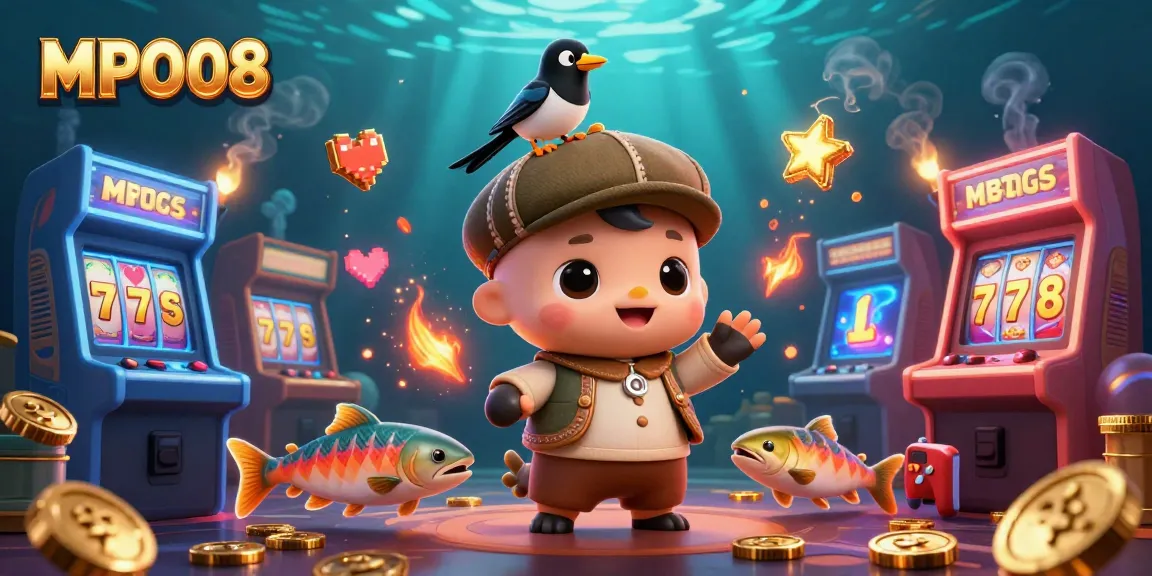 MPO08 captures excitement with cute Nessie and gold coins in dynamic casino-themed art.