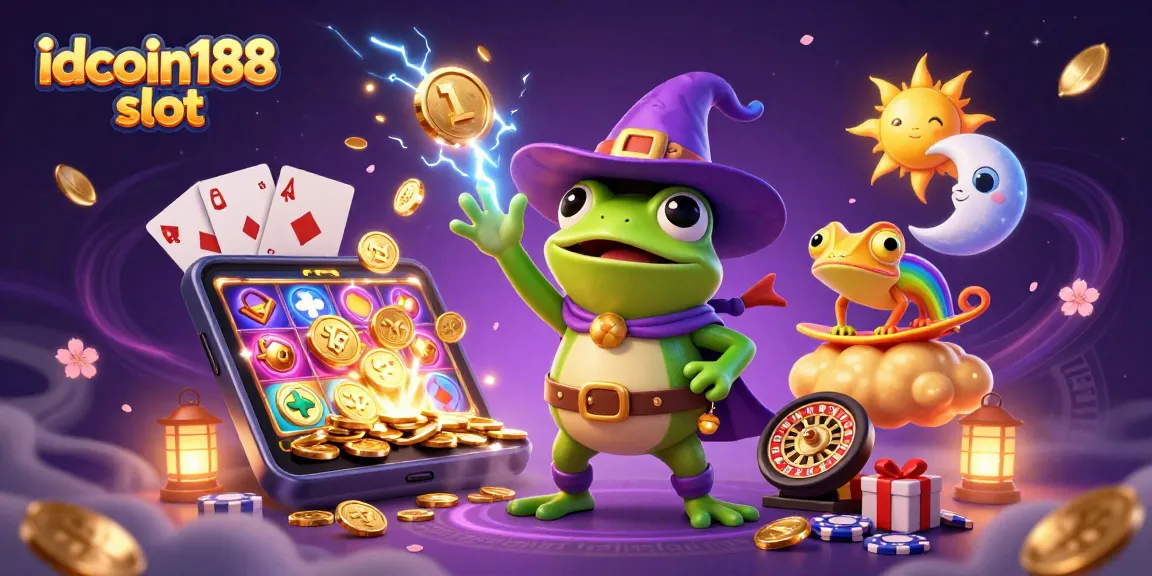 Experience the thrill of idcoin188 slot with magical characters amidst golden coins and vibrant casino elements.