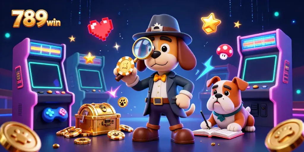 Engage in thrilling games at 789win's vibrant casino with characters investigating clues.