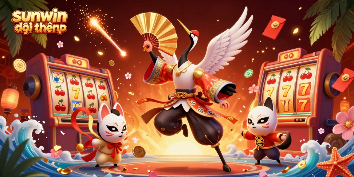 Experience thrilling sunwin đổi thưởng gameplay with vibrant casino symbols, kabuki warriors, and festive elements.