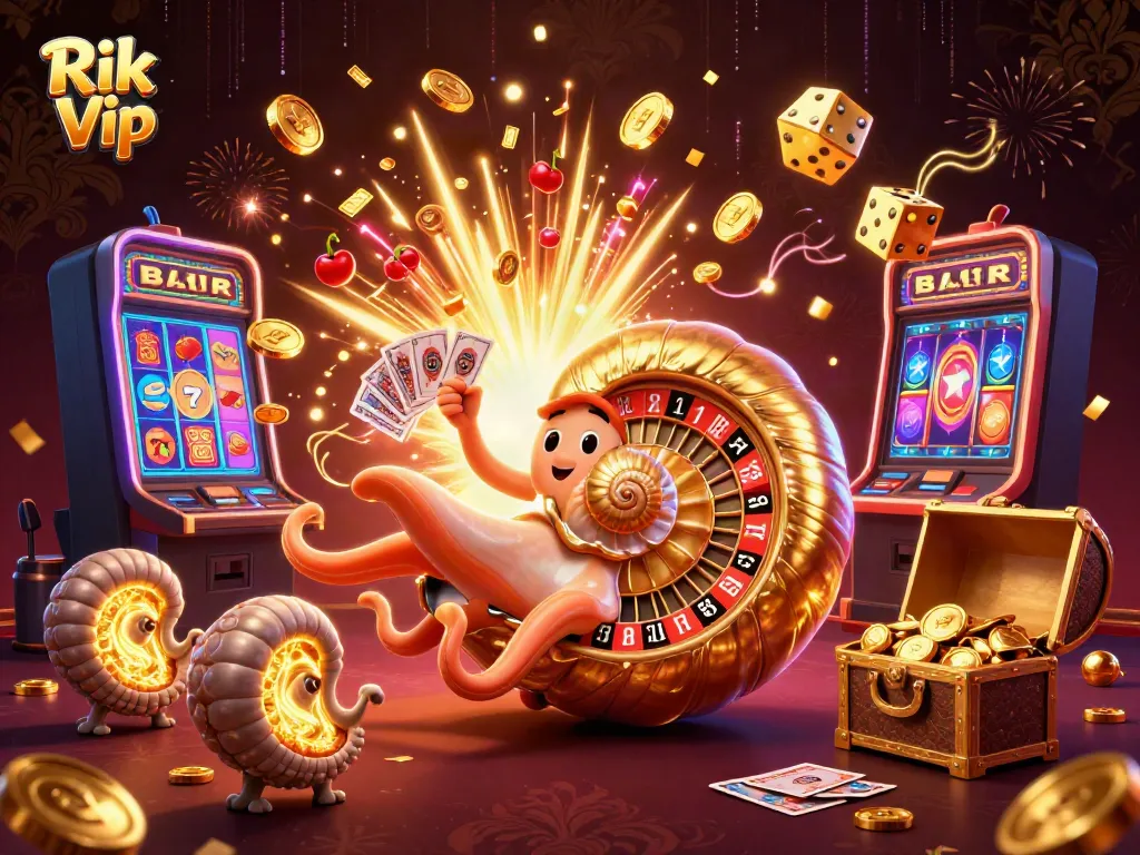 Experience thrilling gaming with Rik Vip through an energetic 3D casino scene.