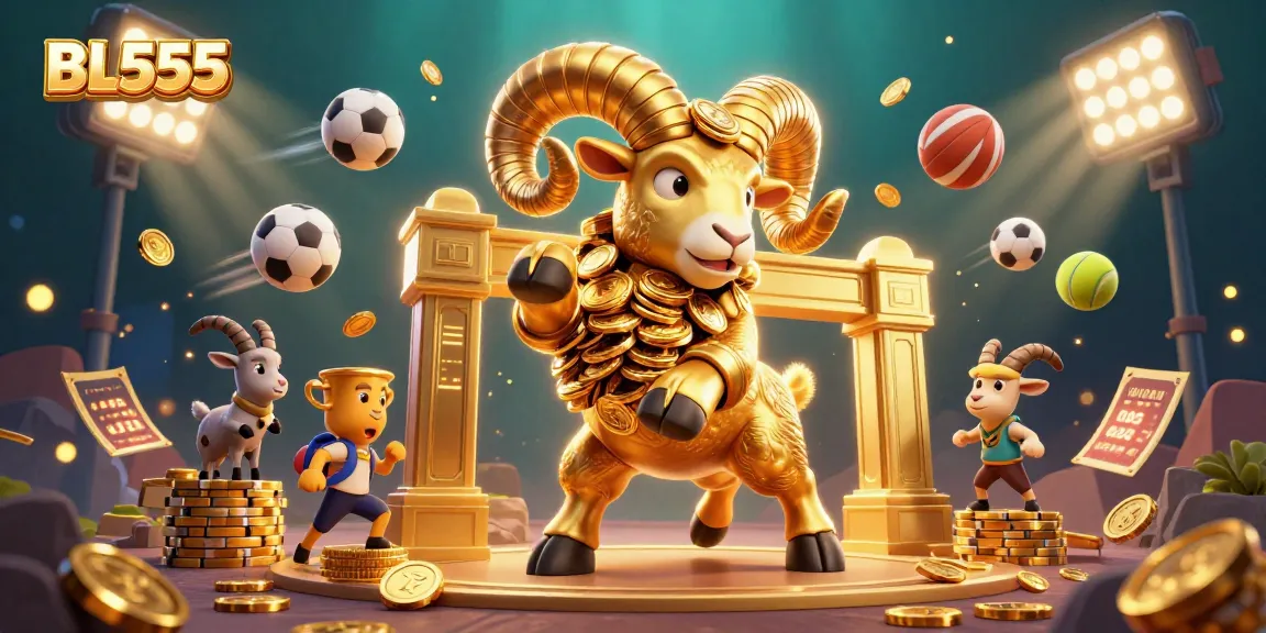Experience thrilling gameplay at BL555 with vibrant visuals of a golden ram and action-packed sports elements.