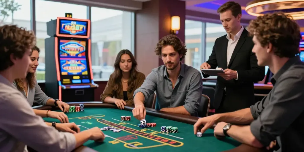 Exciting casino gaming at FABET with friends enjoying table games and vibrant atmosphere.