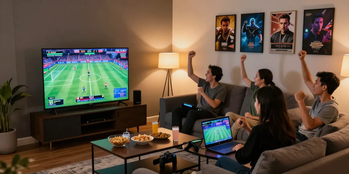 Group enjoying go999 online sports gaming in a lively living room