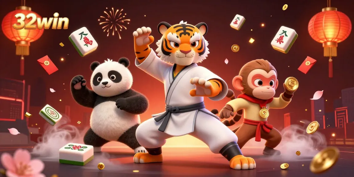 Experience thrilling gameplay at 32win with our engaging online casino, showcasing a dynamic 3D gaming illustration.
