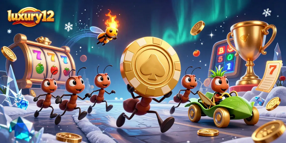 The luxury12 team of animated ants executes an epic heist in a casino setting, showcasing vibrant gaming elements.
