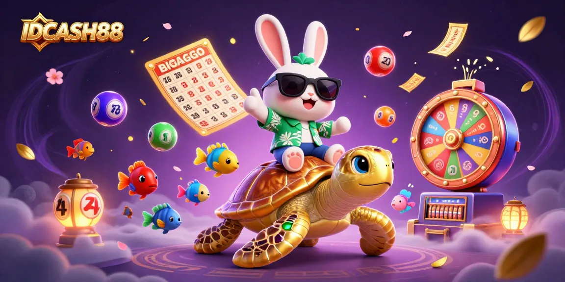 Play and win with IDCASH88: A vibrant illustration showcasing an engaging casino theme with lucky characters surrounded by joyful elements.