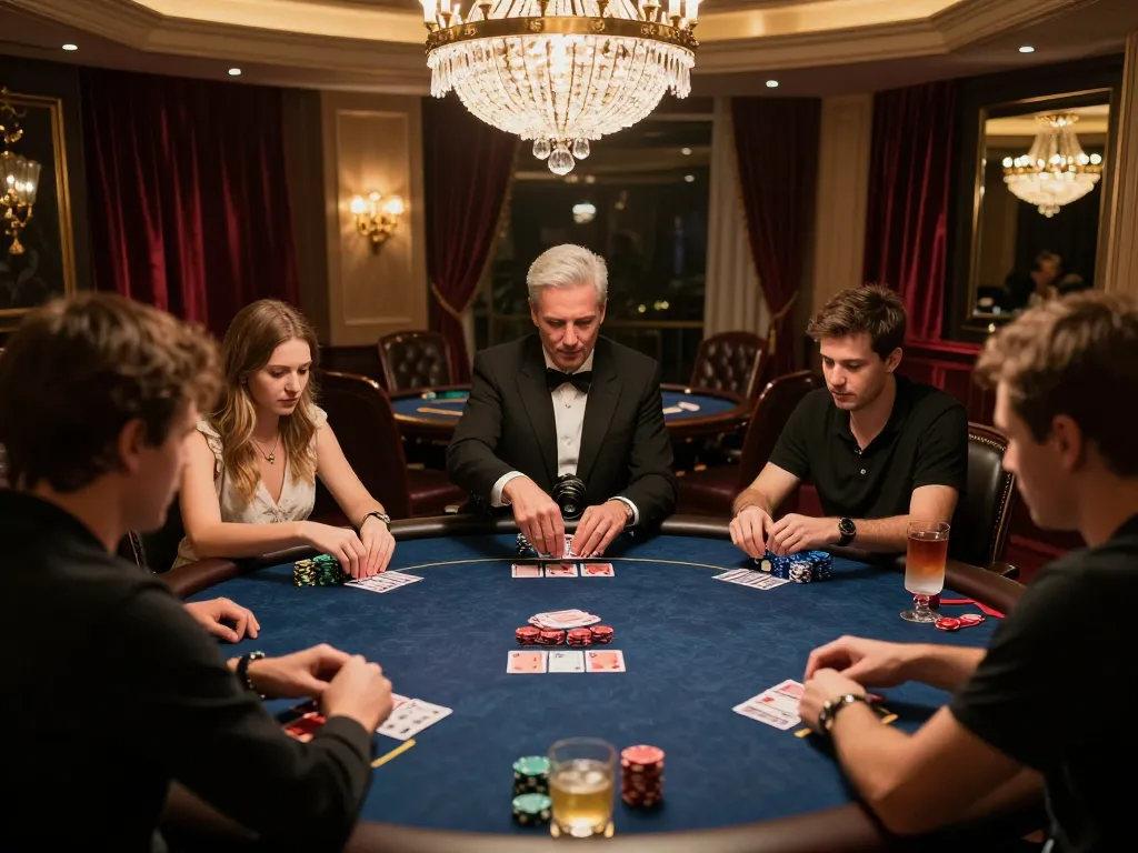 Players strategize in a high-stakes poker game at keonhacaii casino, showcasing intense competition.
