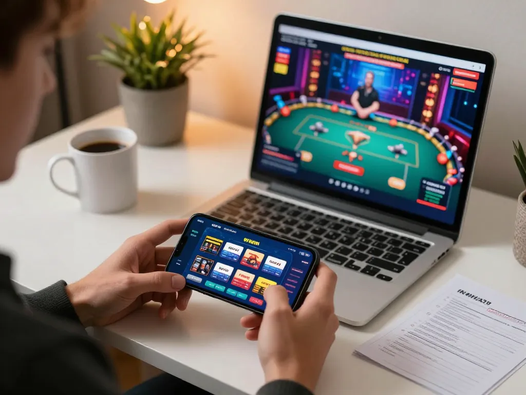 Kwin mobile gaming session showing player engaging with casino app on smartphone in a cozy home setting