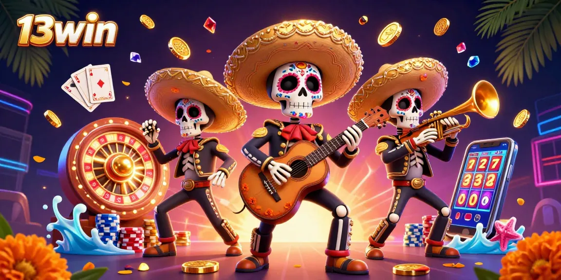 Experience thrilling gameplay with 13win's lively mariachi band and vibrant casino elements.