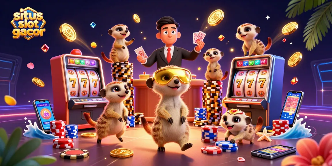 Experience the excitement of situs slot gacor with a lively meerkat casino scene featuring jackpot reels and colorful chips.