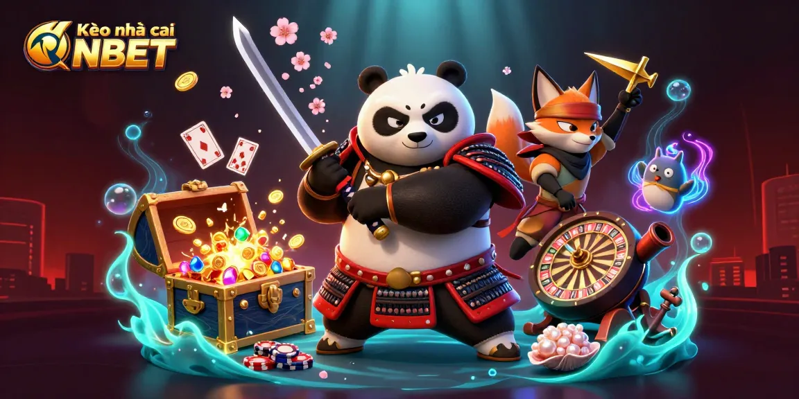 Kèo nhà cái NBET offers an exciting gambling adventure showcased by a dynamic 3D digital illustration